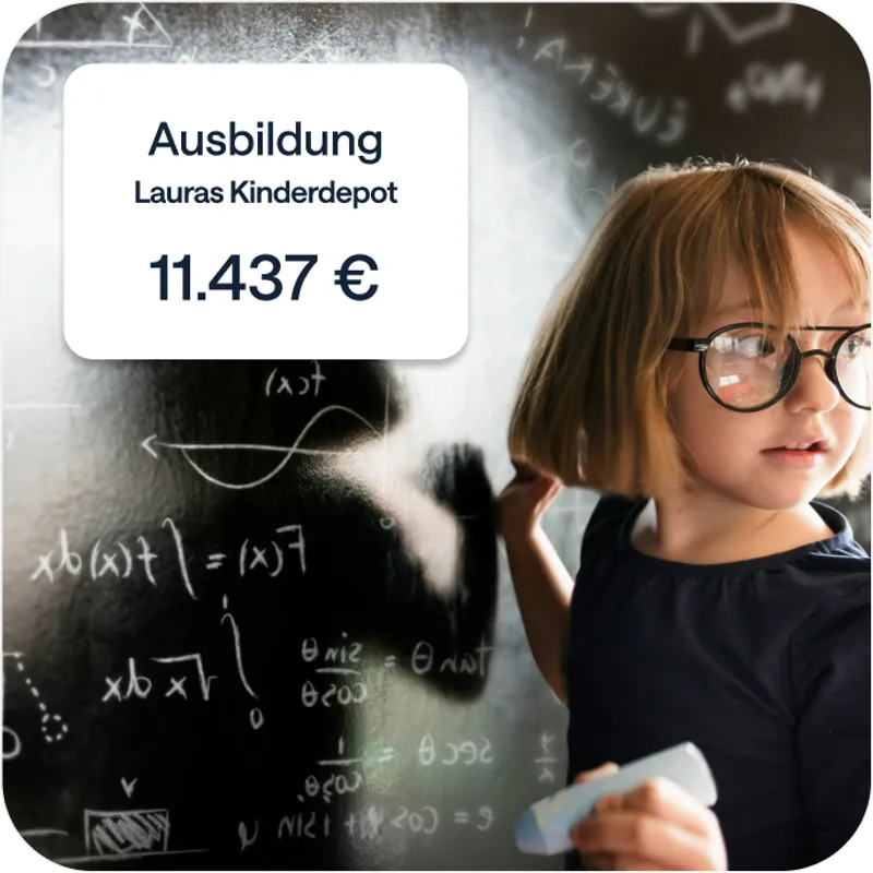 Beispielrechnung Kinderdepot: Wertentwicklung bei 50 € Sparrate pro Monat über 15 Jahre.