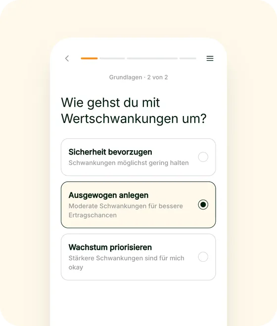 Evergreen App: Fragen zum Risikoprofil beantworten