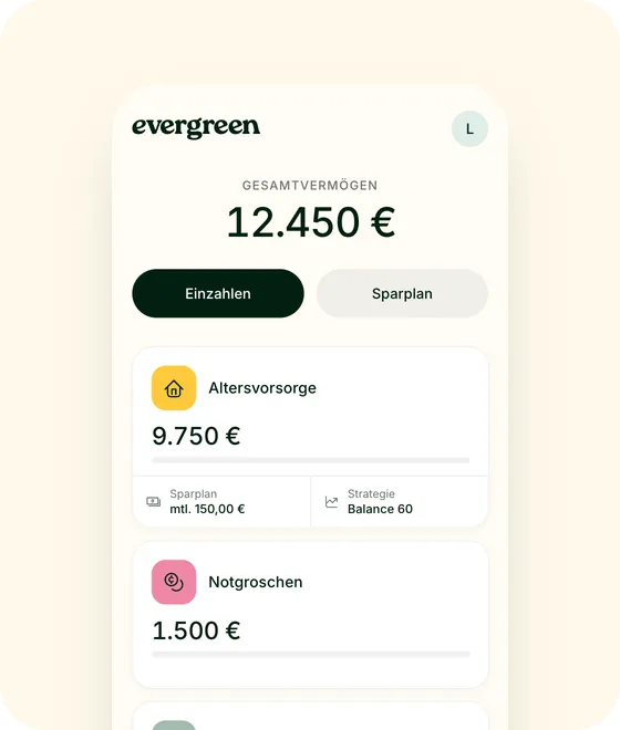 Evergreen App: Depotübersicht mit automatischer Geldanlage