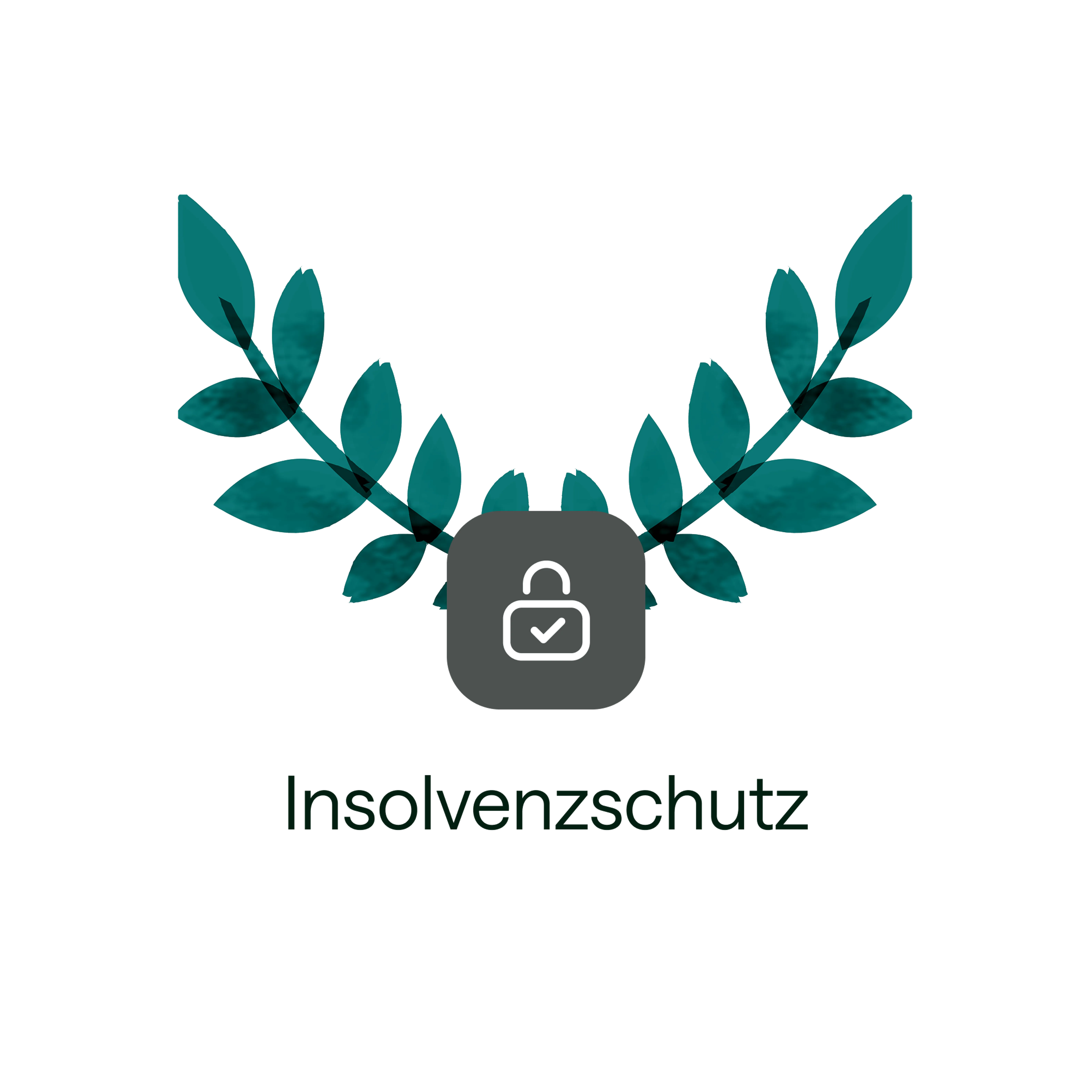 Ein Schlosssymbol-Icon, dekoriert mit einer Lorbeerkranz-Illustration, symbolisiert den Insolvenzschutz.